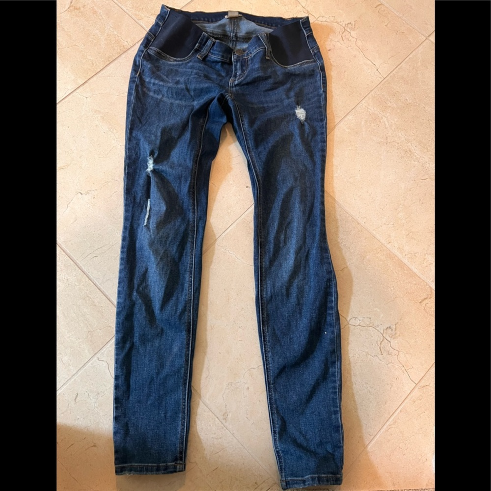 Designer distressed maternity jeans